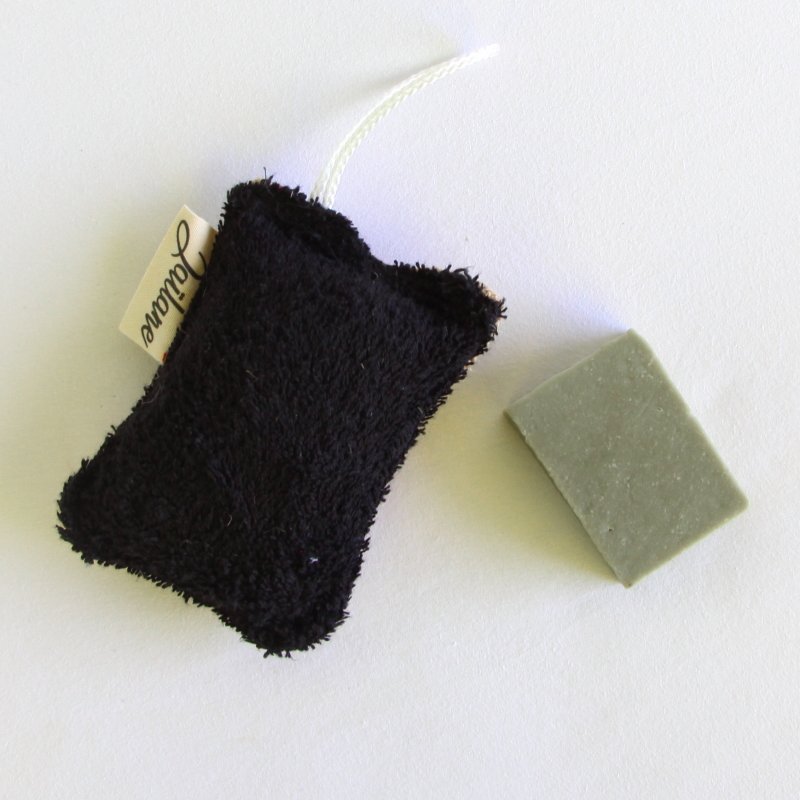 Éponge durable zéro déchet toile de jute et éponge noire