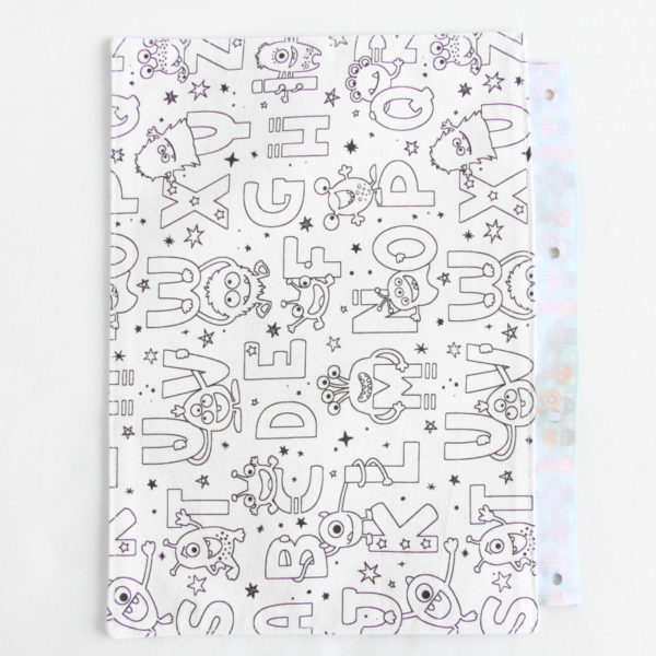 Coloriage lavable alphabet monstres, tissu à colorier 100% coton Oekotex