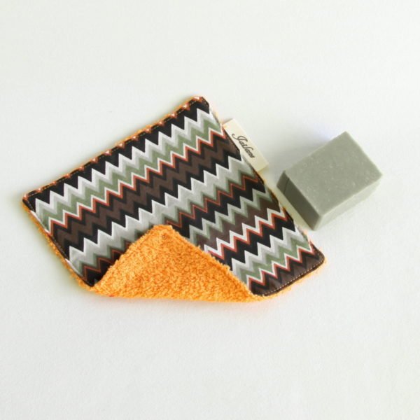 Maxi lingette réutilisable zéro déchet zigzag et éponge orange