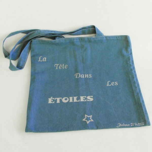 Tote bag bleu jean personnalisé "La tête dans les étoiles" en coton OekoTex