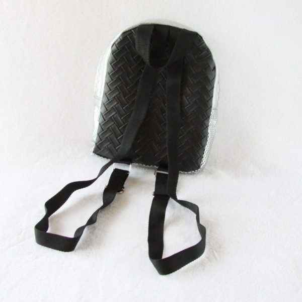 Petit sac à dos, sac à main forme borne en simili cuir noir et argenté