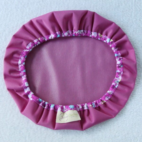 Charlotte couvre saladier violet avec biais violet fleuri, contact alimentaire