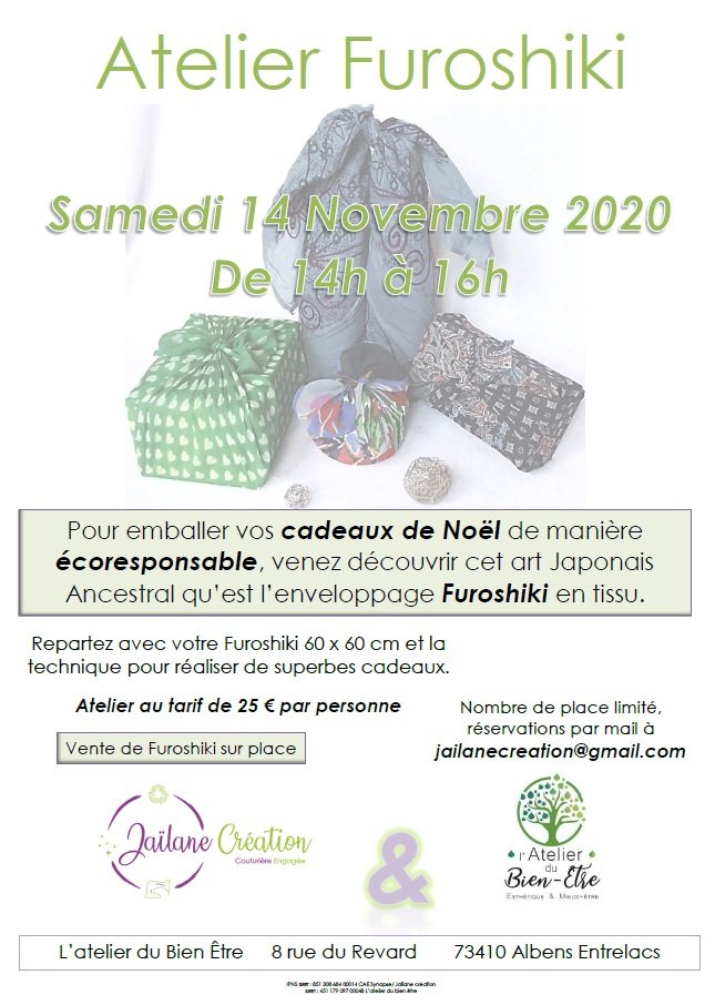 affiche atelier furoshiki 14 novembre 2020 albens entrelacs savoie rhone alpes france